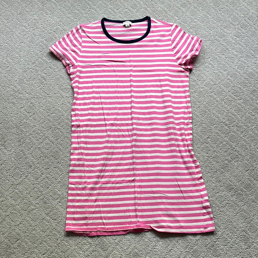 J. Crew Factory Pink and White Striped T-Shirt Dress